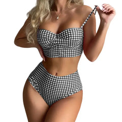 Trendy Plaid High Waist Bikini Set