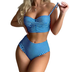 Trendy Plaid High Waist Bikini Set