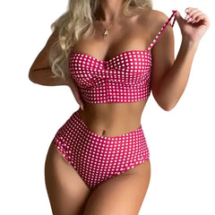 Trendy Plaid High Waist Bikini Set