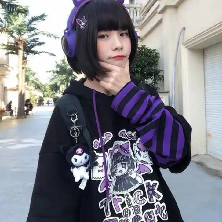 Trick or Treat Long Sleeve Striped Hoodie