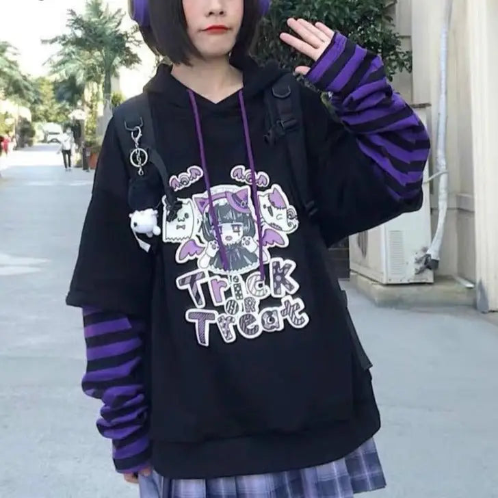 Trick or Treat Long Sleeve Striped Hoodie