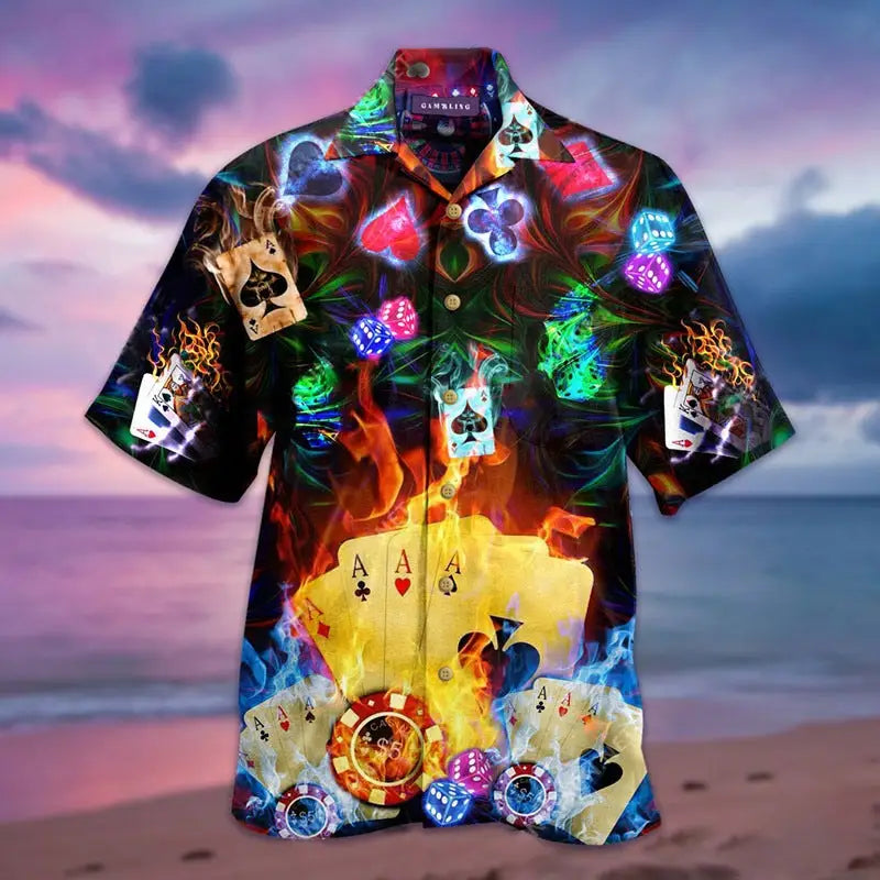 Tropical Floral Playing Card Loose Shirt card shirt / S