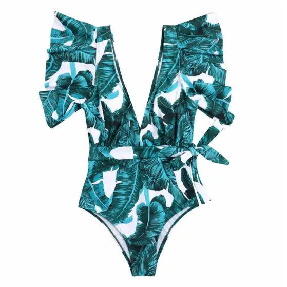 Tropical Palms Deep V-neck Swimsuits