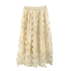 Tulle Long Mesh Skirt with Dot Elastic High Waist Apricot