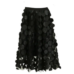 Tulle Long Mesh Skirt with Dot Elastic High Waist Black