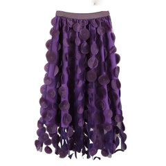 Tulle Long Mesh Skirt with Dot Elastic High Waist Dark