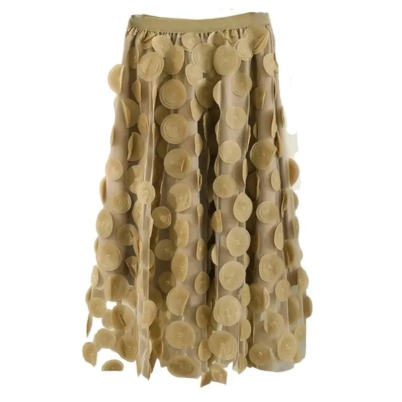 Tulle Long Mesh Skirt with Dot Elastic High Waist Light