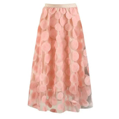 Tulle Long Mesh Skirt with Dot Elastic High Waist Rose
