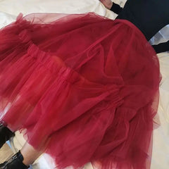 Tulle Pleated Korean Fashion Mesh Skirts - Red / One Size