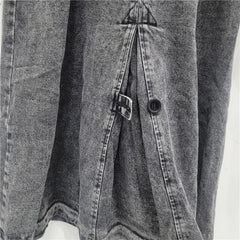 Turn Down Belt Denim Lapel Long Sleeve Trench Coat