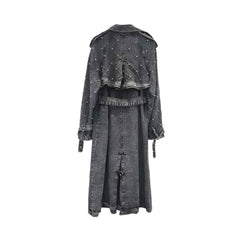 Turn Down Belt Denim Lapel Long Sleeve Trench Coat