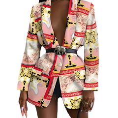 Turn Down Collar Abstract Print Single Button Blazer