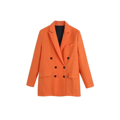 Turn-down Collar Double Breasted Button Long Sleeve Blazer