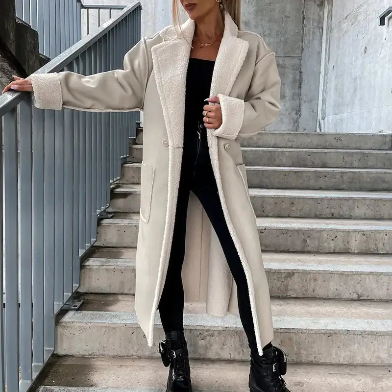 Turn-Down Collar Thick Warm Outerwear Solid Belt Long Coat