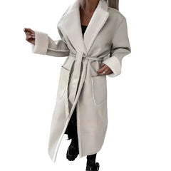 Turn-Down Collar Thick Warm Outerwear Solid Belt Long Coat