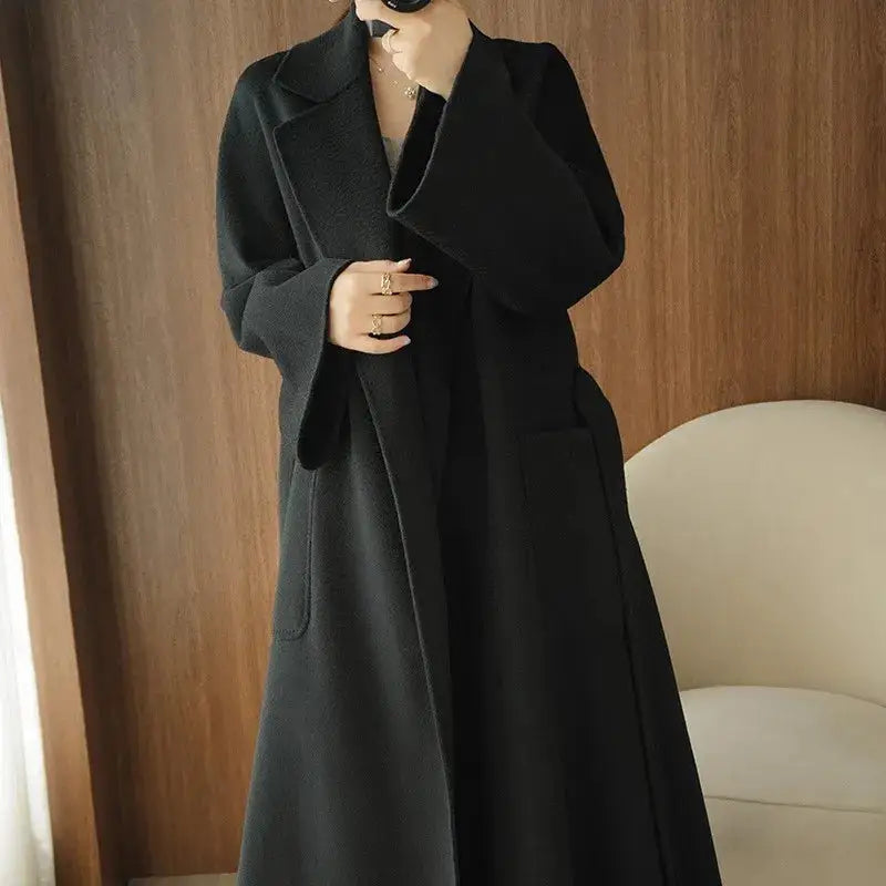 Turn Down Collar Trench Long Wool Coat