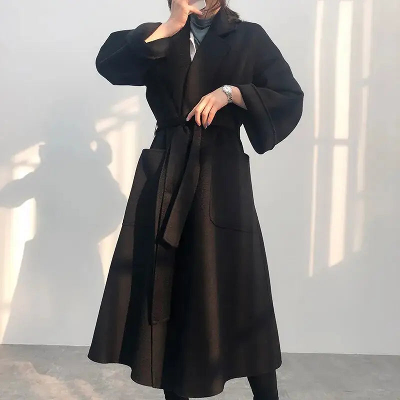 Turn Down Collar Trench Long Wool Coat