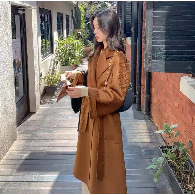 Turn Down Collar Trench Long Wool Coat