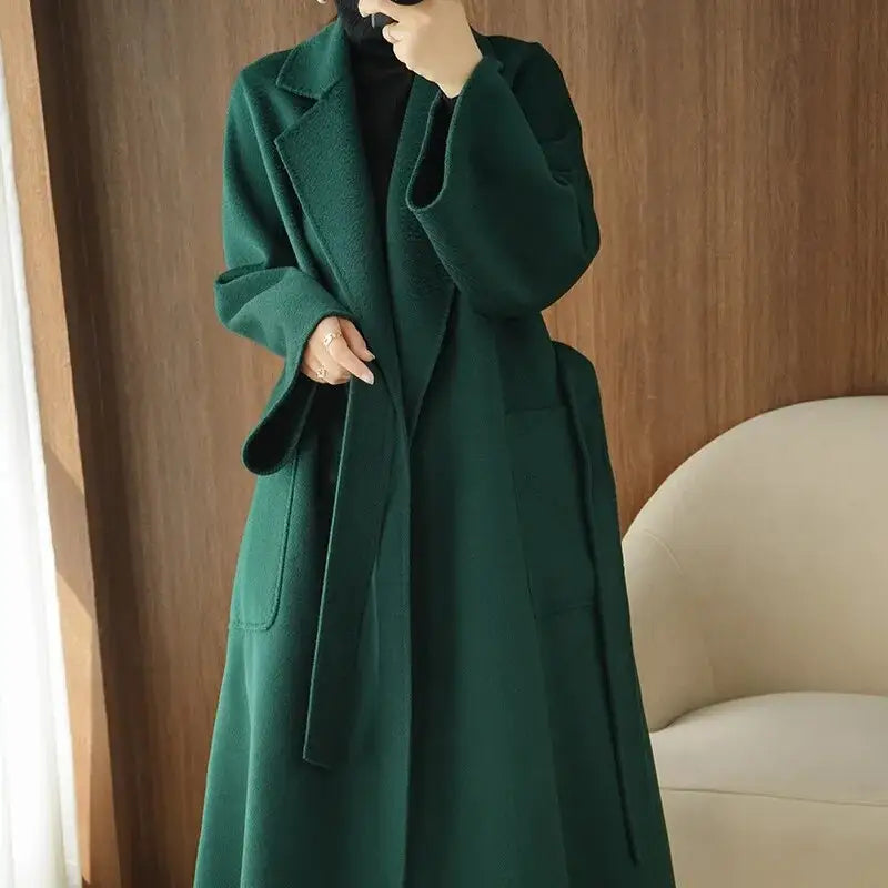 Turn Down Collar Trench Long Wool Coat