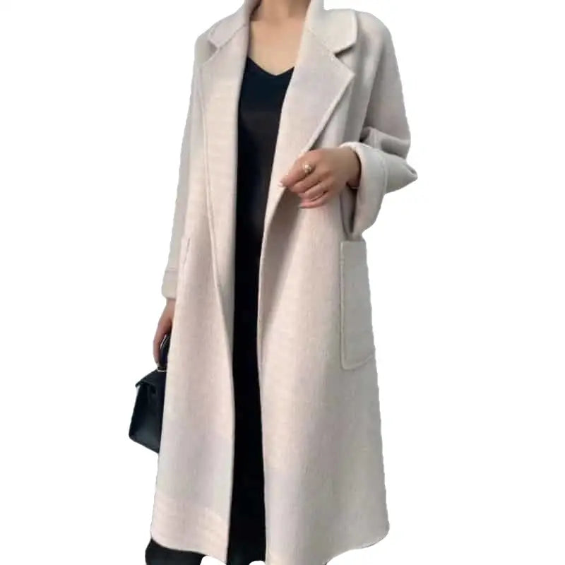 Turn Down Collar Trench Long Wool Coat