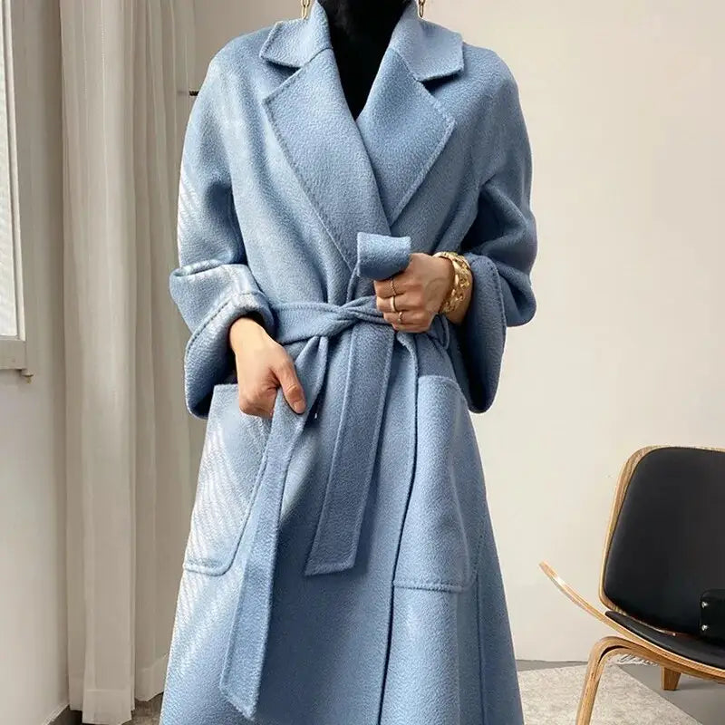 Turn Down Collar Trench Long Wool Coat