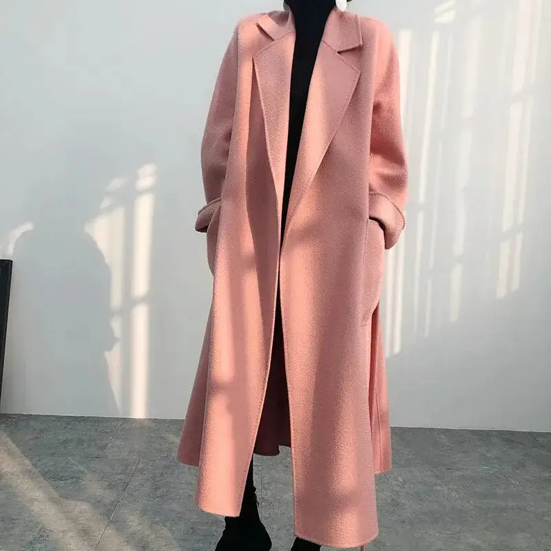 Turn Down Collar Trench Long Wool Coat