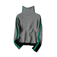 Turtleneck Long Sleeve Knitted Sweater - Black / One Size -