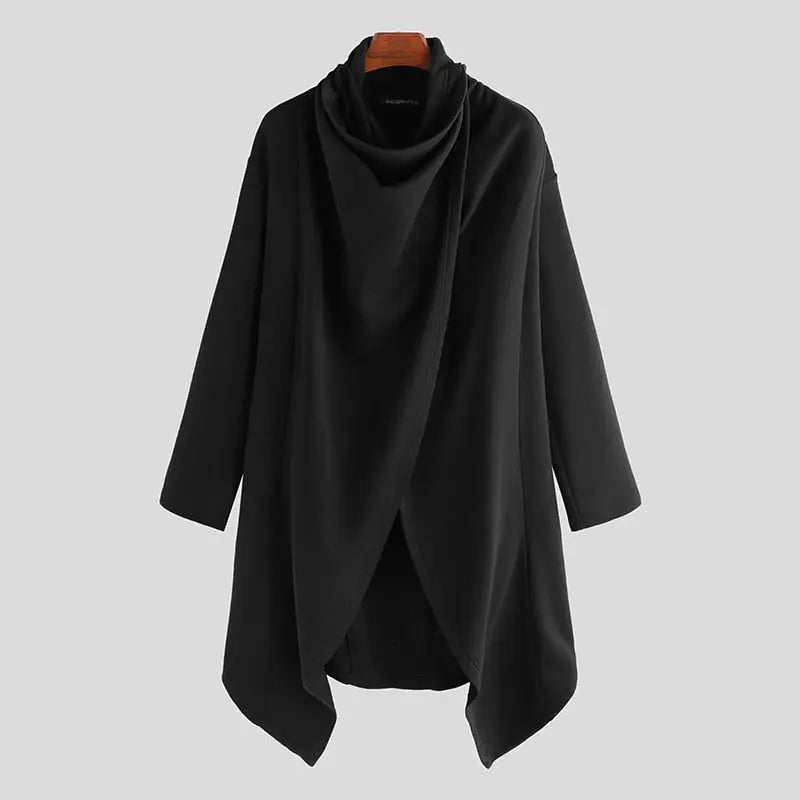 Turtleneck Solid Color Long Sleeve Coat - Black / S