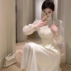 Turtleneck White Long Sleeve Midi Dress