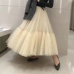 Tutu Tulle Midi Pleated Soft Mesh Skirts