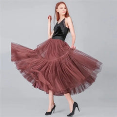 Tutu Tulle Midi Pleated Soft Mesh Skirts