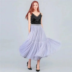 Tutu Tulle Midi Pleated Soft Mesh Skirts