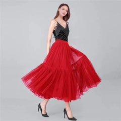 Tutu Tulle Midi Pleated Soft Mesh Skirts