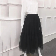 Tutu Tulle Midi Pleated Soft Mesh Skirts