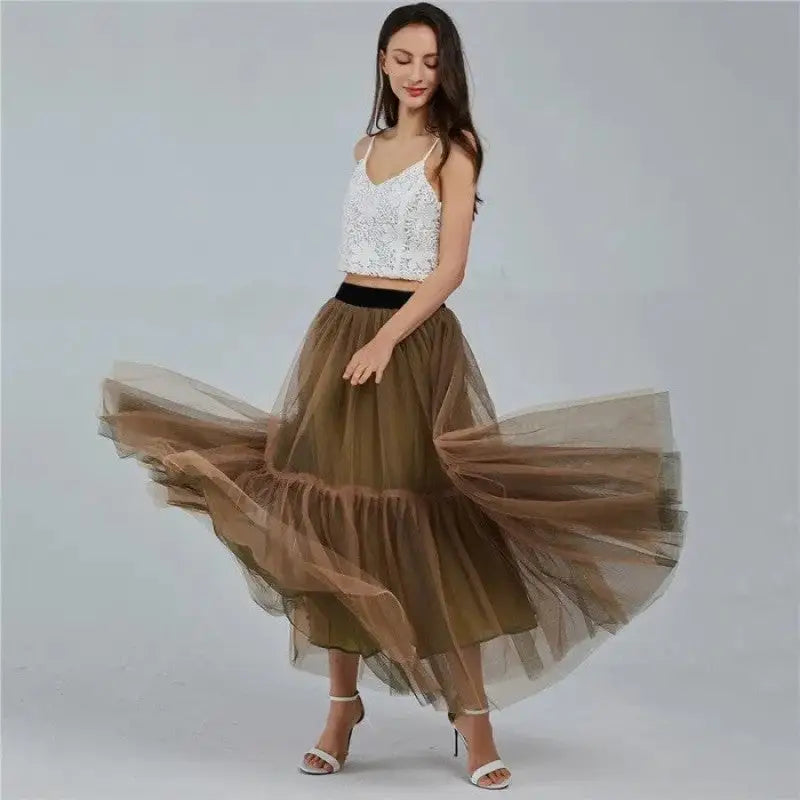 Tutu Tulle Midi Pleated Soft Mesh Skirts - Skirt