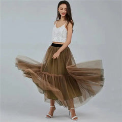 Tutu Tulle Midi Pleated Soft Mesh Skirts