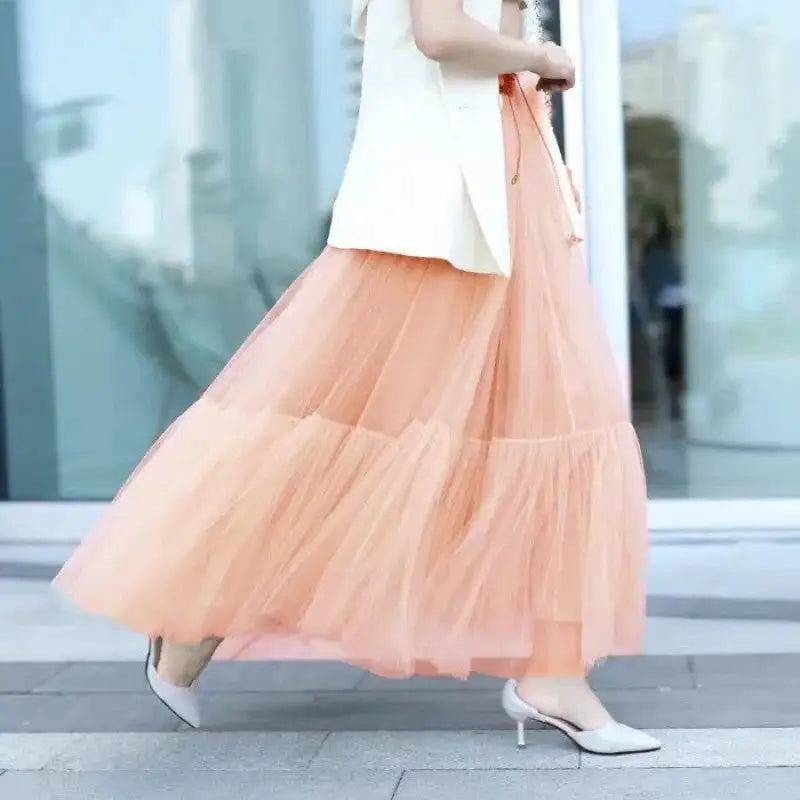 Tutu Tulle Midi Pleated Soft Mesh Skirts