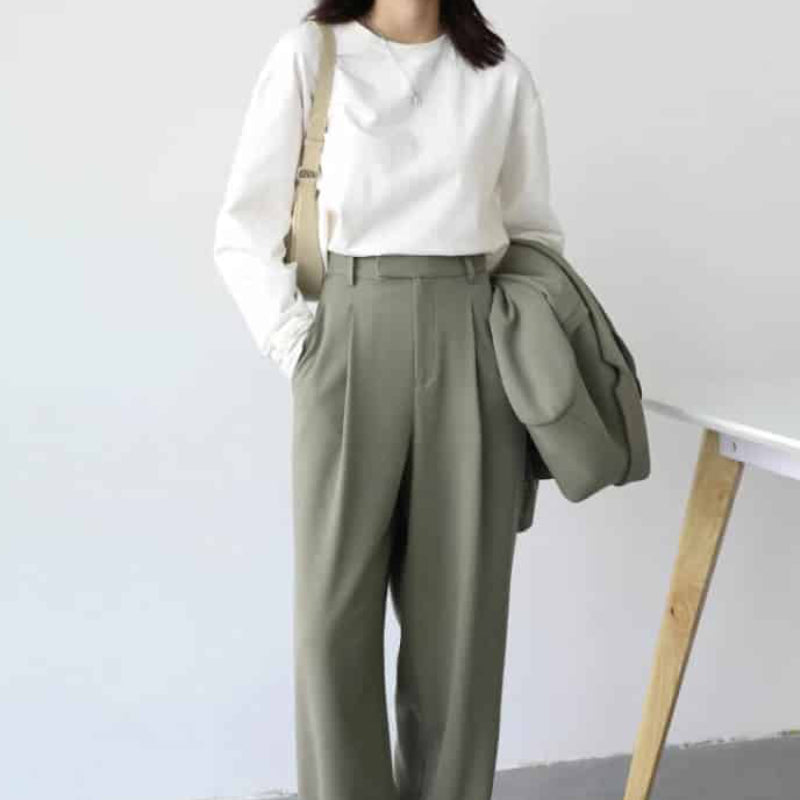 Twill Suit Wide Leg Straight Trousers Pants