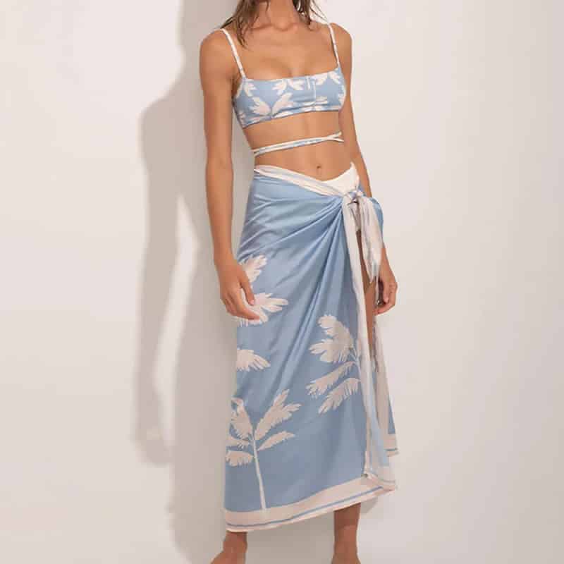 Two-Piece Print Swimsuit Set Lace-Up Dresses