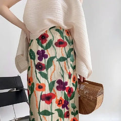 Two-piece Set Pleated Fold Floral Skirts And Blouse