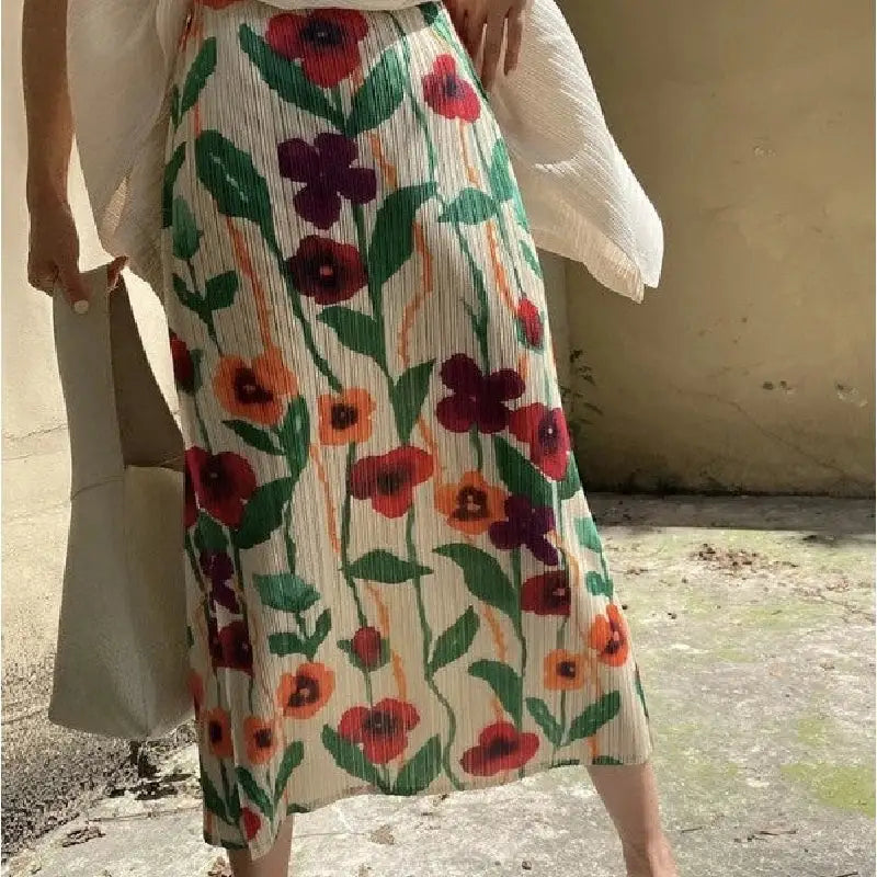 Two-piece Set Pleated Fold Floral Skirts And Blouse