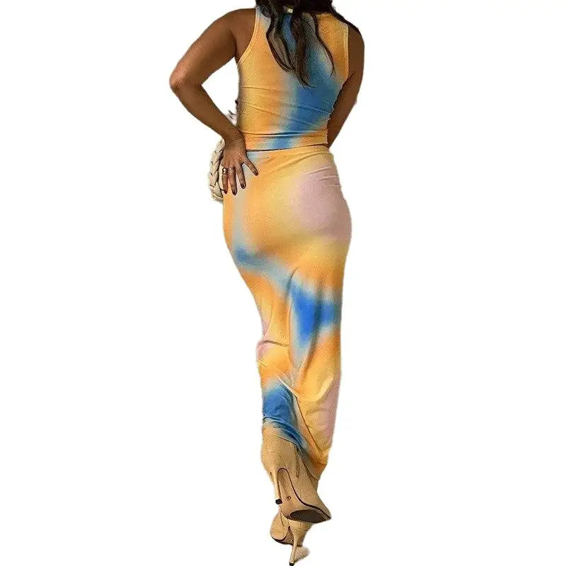 Two Piece Tie Dye Sets Sleeveless Dress