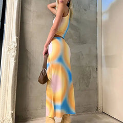 Two Piece Tie Dye Sets Sleeveless Dress