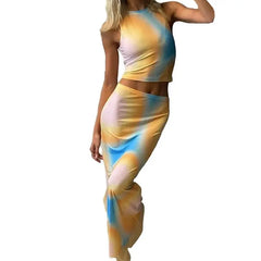 Two Piece Tie Dye Sets Sleeveless Dress - S