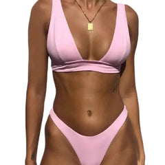Two Pieces Low Waist Push Up Set Bikini - Pink / S