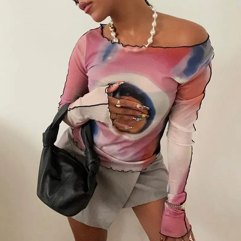 Tye Die See Trought Long Sleeve Blouse