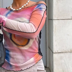 Tye Die See Trought Long Sleeve Blouse