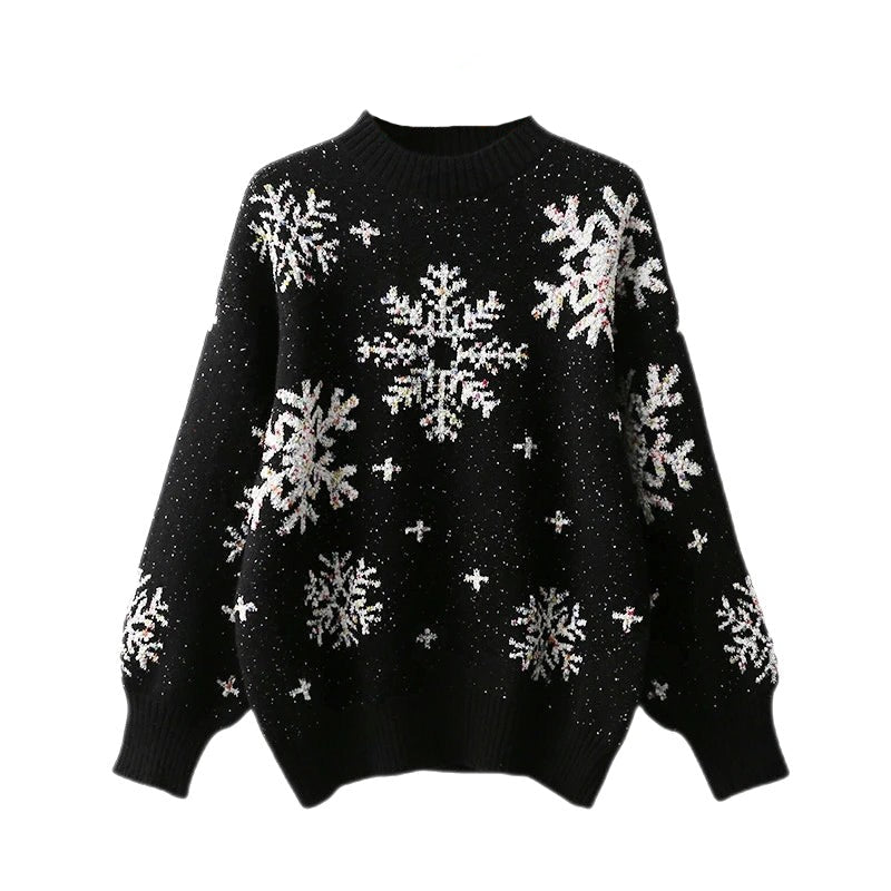 Ugly Snowflake O Neck Christmas Sweater - Black / One Size