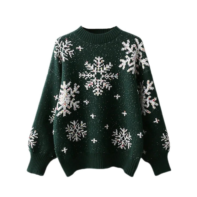Ugly Snowflake O Neck Christmas Sweater - Green / One Size
