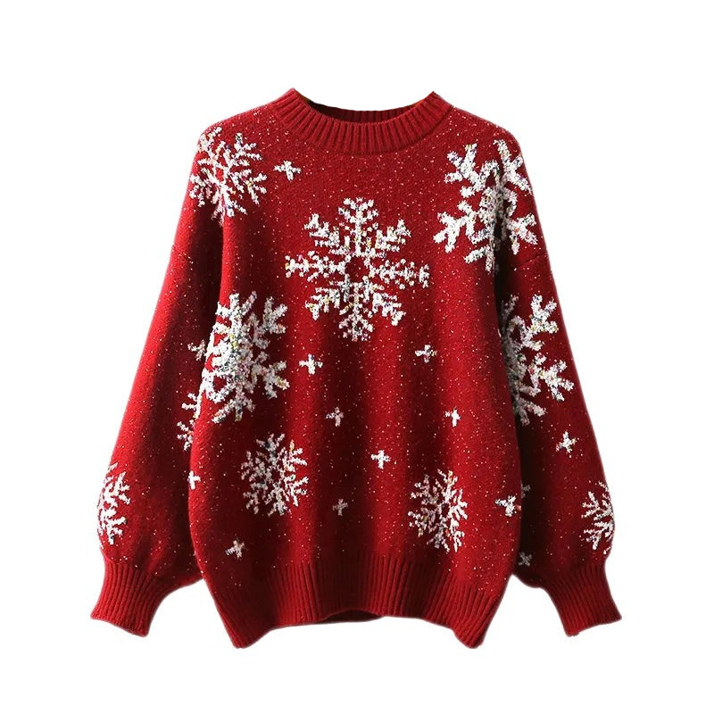 Ugly Snowflake O Neck Christmas Sweater - Red / One Size
